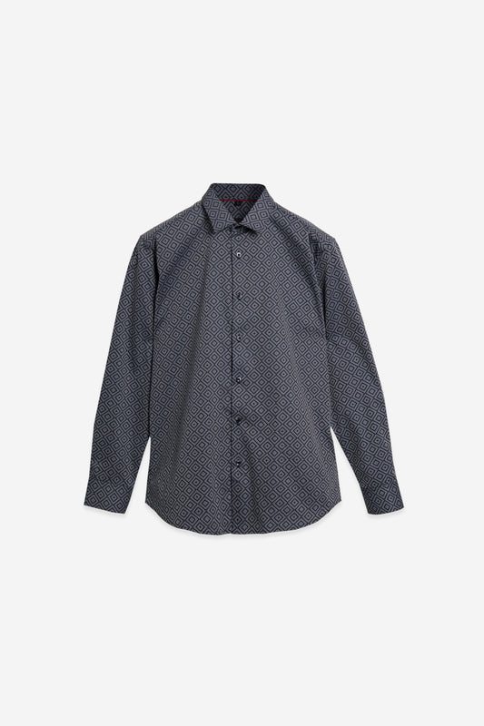 Midnight Navy Diamond Jacquard Cotton Shirt
