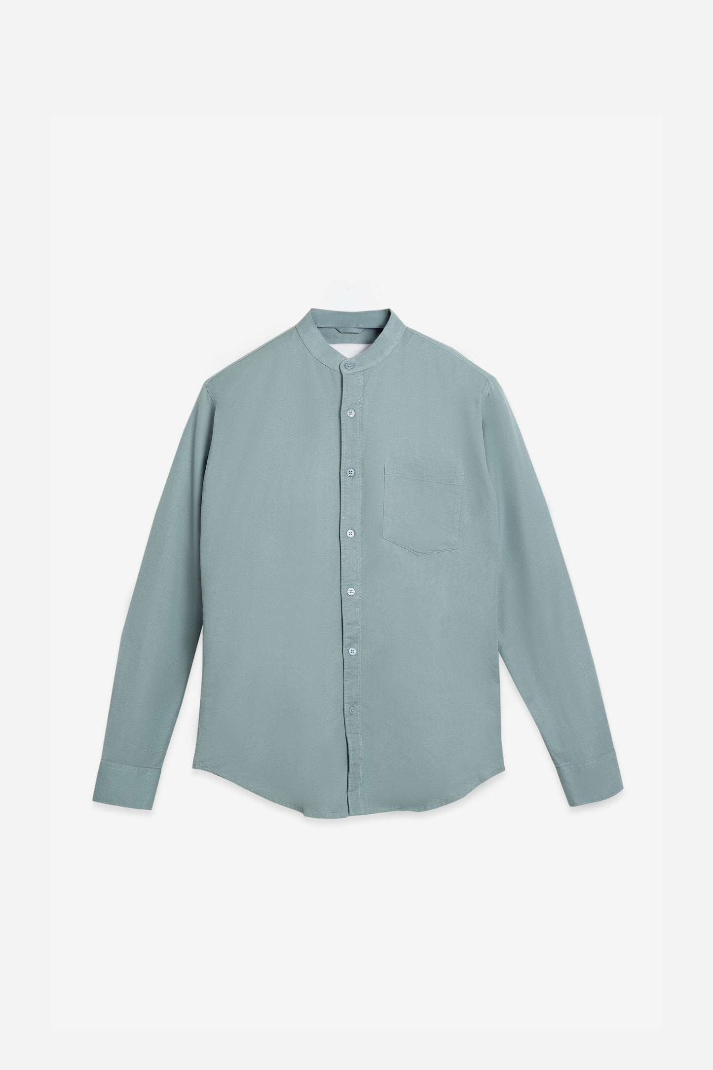Sea Green 100% Cotton Casual Mandarin Collar Shirt