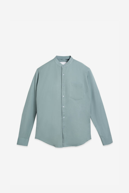 Sea Green 100% Cotton Casual Mandarin Collar Shirt