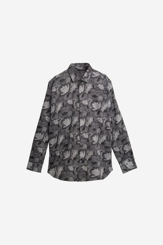 Grey Floral Jacquard Party Shirt – 100% Cotton. Vyne by Urban Thing.