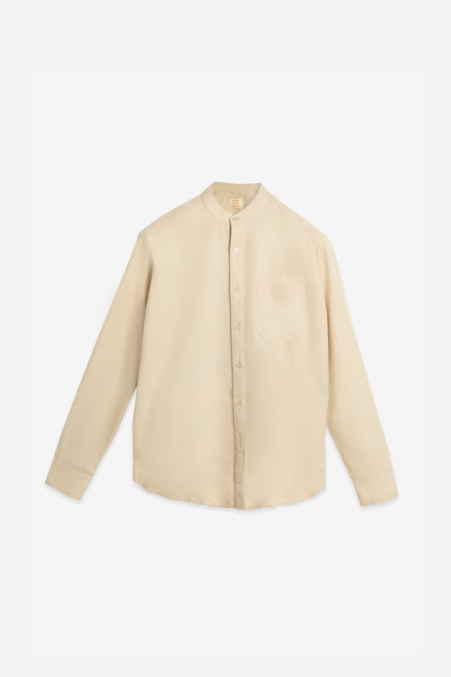 Beige 100% Cotton Mandarin Collar Casual Shirt
