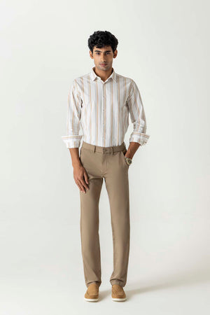 Light Brown Natural Fiber Bi-Stretch Slim Straight Chino Trousers