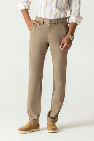 Light Brown Natural Fiber Bi-Stretch Slim Straight Chino Trousers