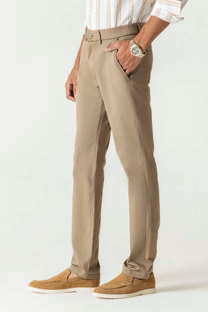 Light Brown Natural Fiber Bi-Stretch Slim Straight Chino Trousers