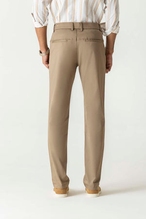Light Brown Natural Fiber Bi-Stretch Slim Straight Chino Trousers