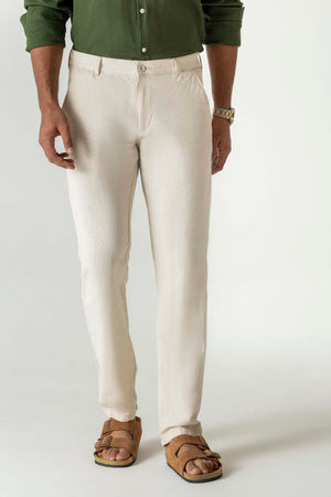 Solid Natural Linen Cotton Slim Straight Chino Trousers