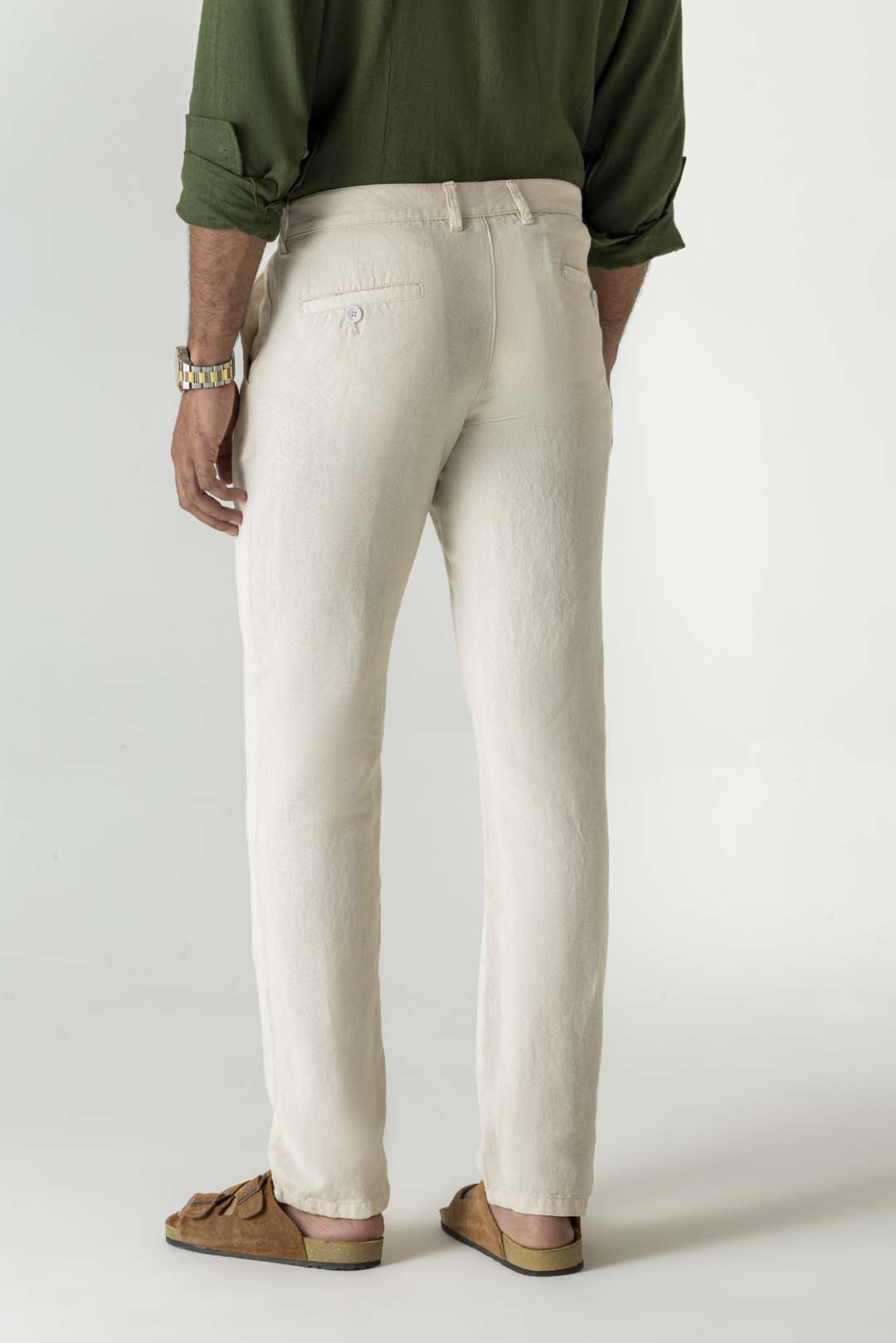 Solid Natural Linen Cotton Slim Straight Chino Trousers