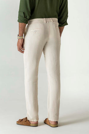 Solid Natural Linen Cotton Slim Straight Chino Trousers