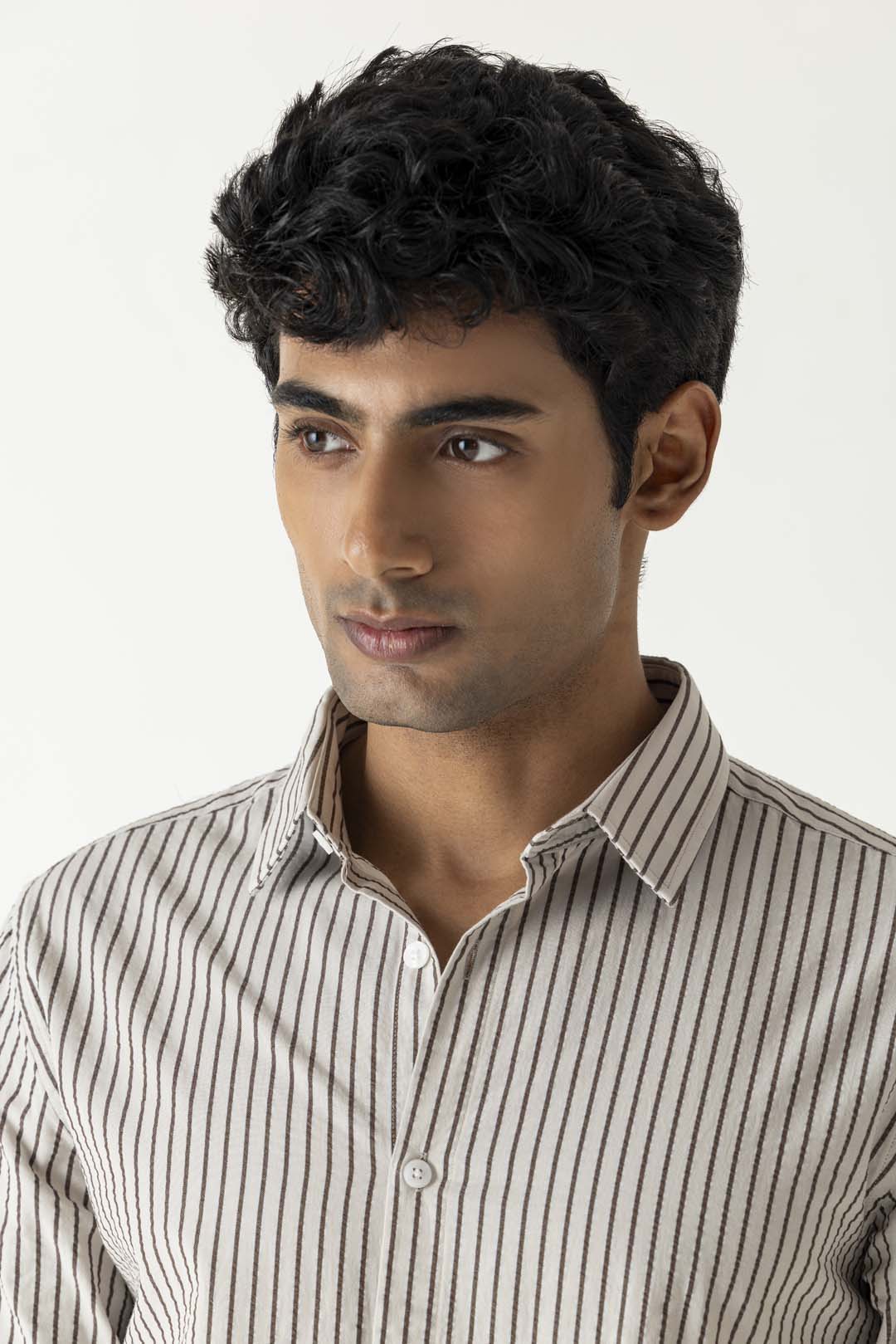 Grey and White Cotton Regular Fit Bold Stripe Full Sleeve Shirt