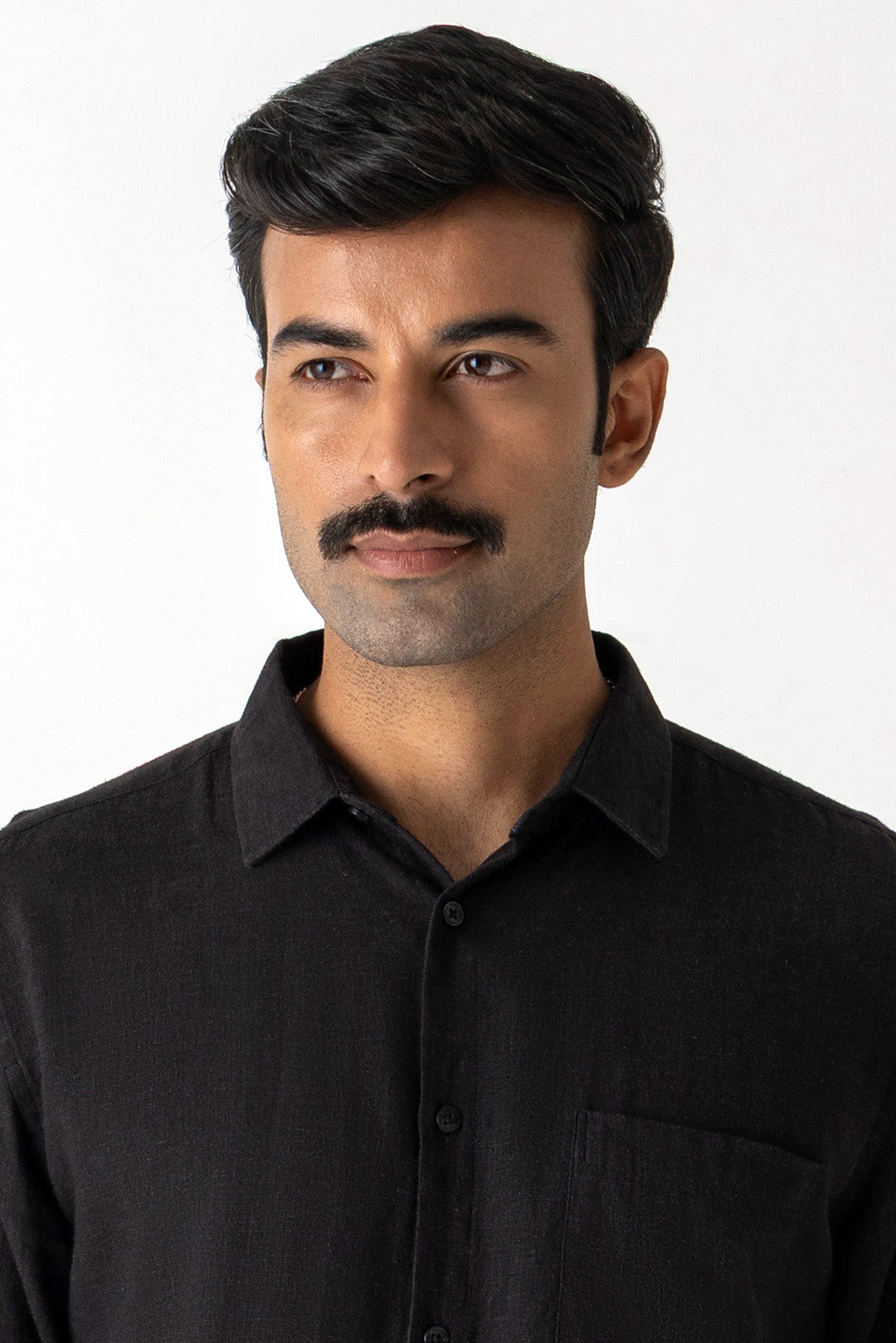 Solid Jet Black Linen Viscose Regular Fit Regular Collar Full Sleeve Shirt