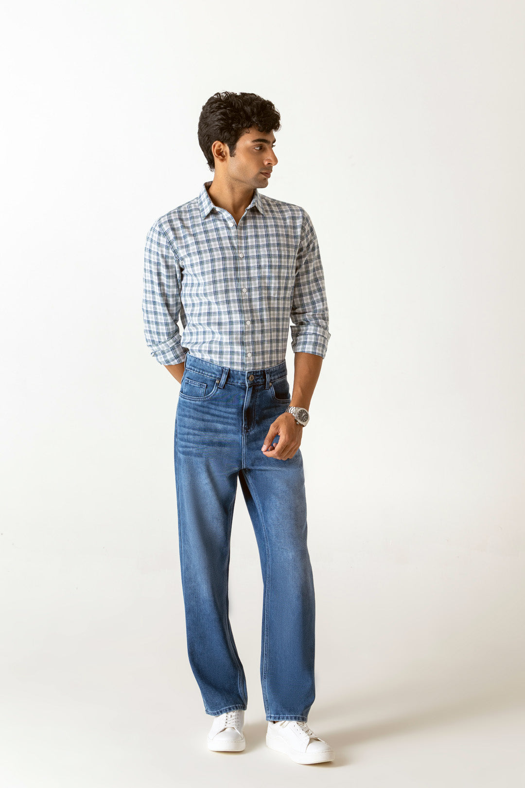 Dark Blue Cotton Lyocell Relaxed Straight Regular 5 Pocket Jeans