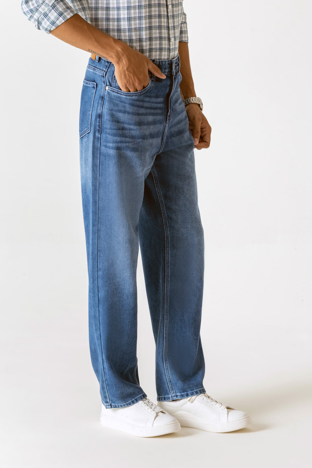 Dark Blue Cotton Lyocell Relaxed Straight Regular 5 Pocket Jeans
