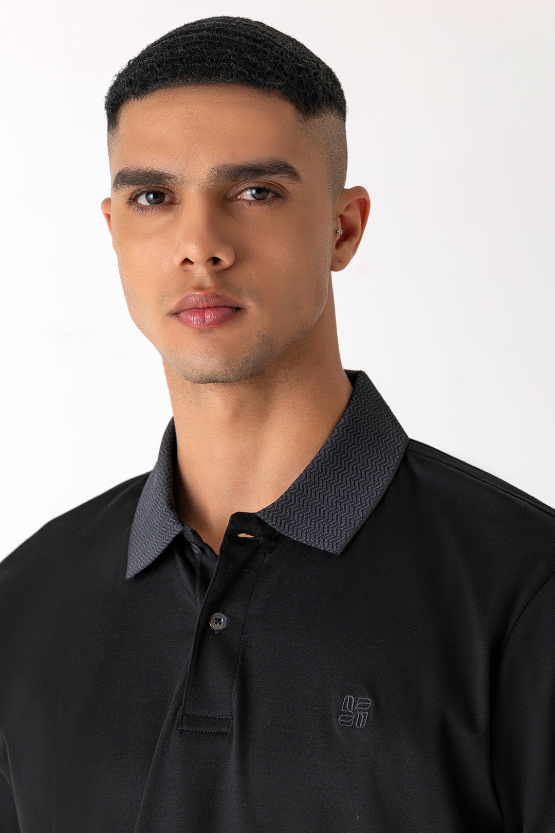 Black Mercerised Cotton Slim Fit Structured Collar Logo Embroidery Polo T-Shirt
