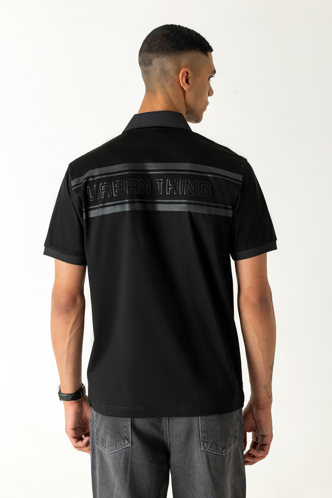 Black Mercerised Cotton Slim Fit Structured Collar Logo Embroidery Polo T-Shirt