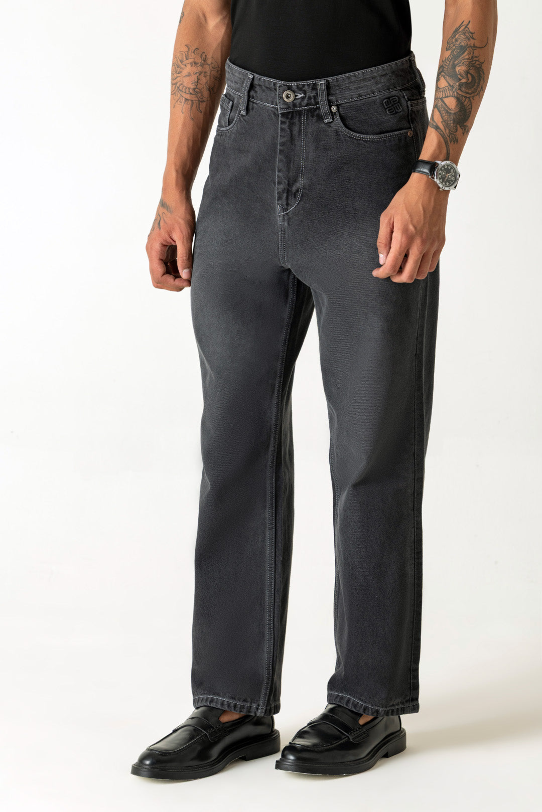 Grey Cotton Relaxed Jeans
