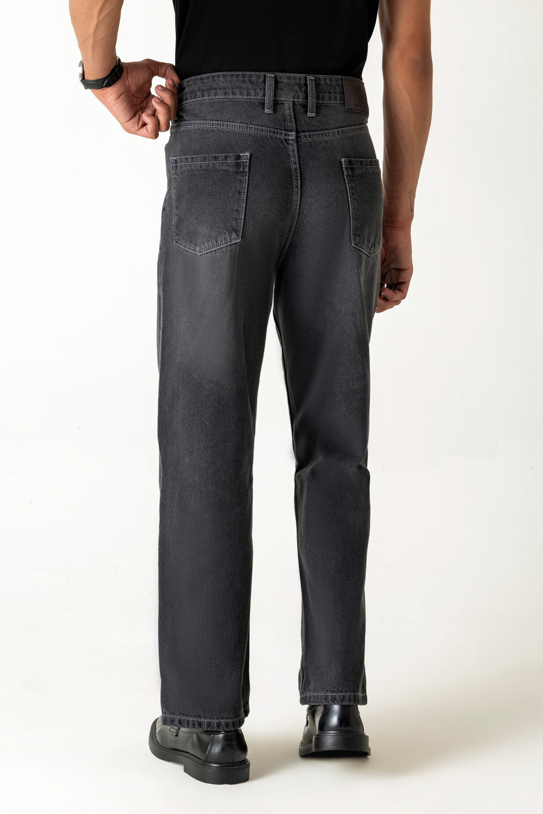 Grey Cotton Relaxed Jeans