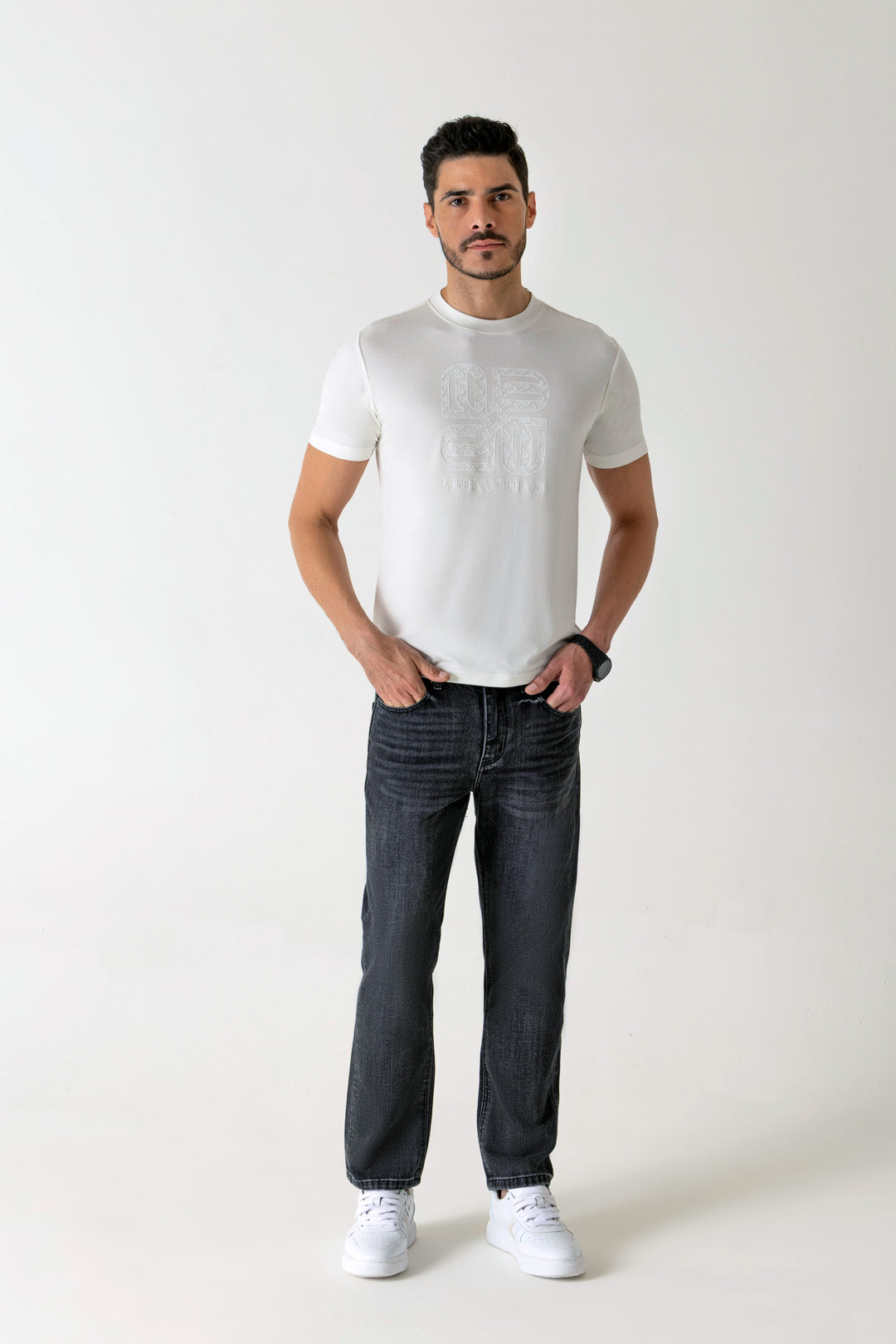 White Viscose Blend Crew Neck T-Shirt