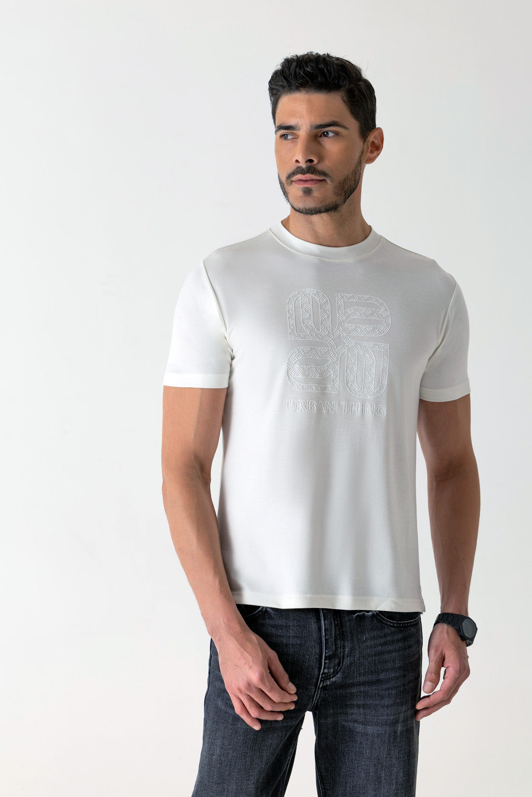 White Viscose Blend Crew Neck T-Shirt