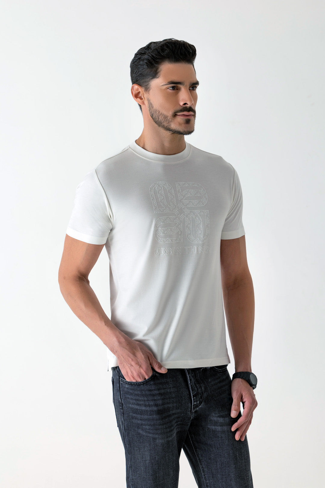White Viscose Blend Crew Neck T-Shirt