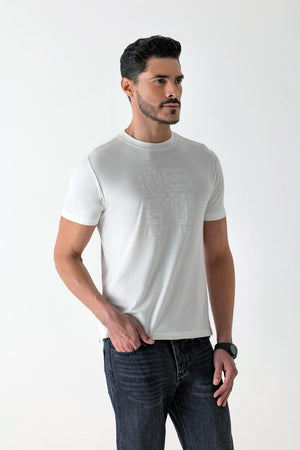 White Viscose Blend Crew Neck T-Shirt