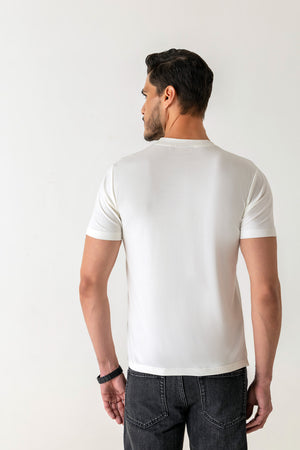 White Viscose Blend Crew Neck T-Shirt
