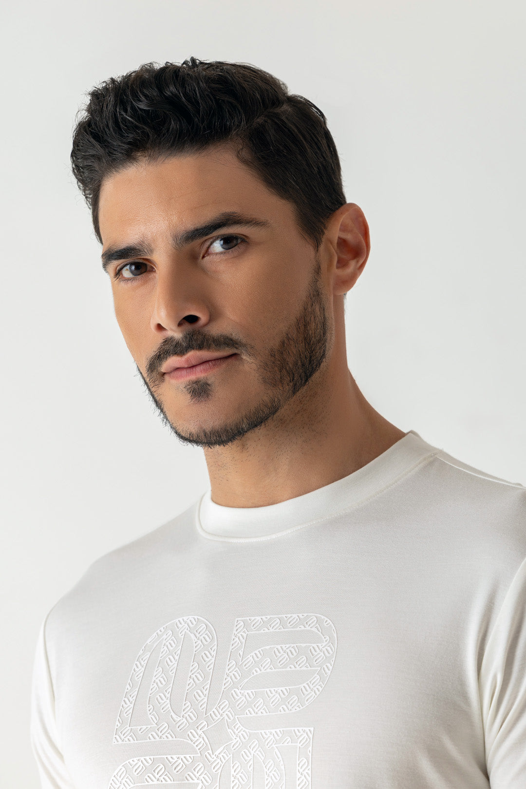 White Viscose Blend Crew Neck T-Shirt