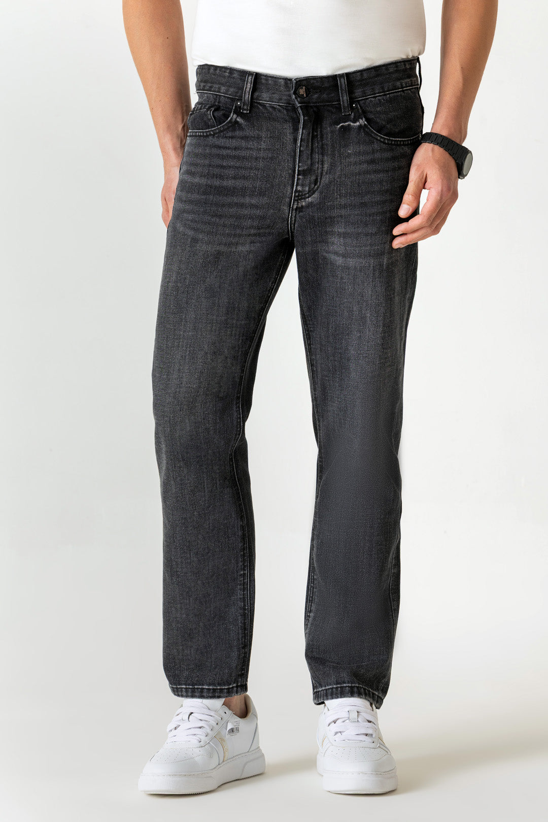 Carbon Black Cotton Poly Loose Jeans