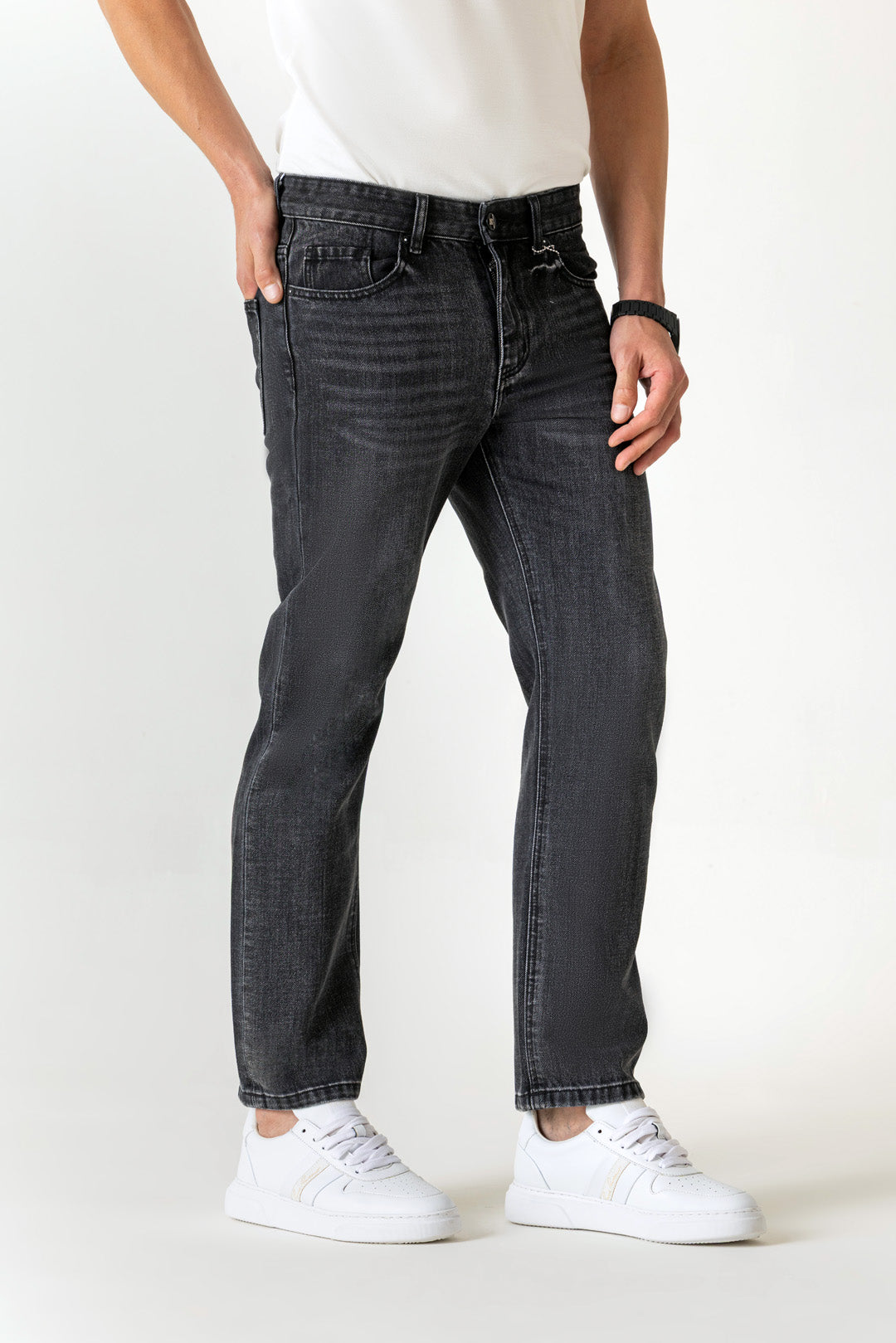 Carbon Black Cotton Poly Loose Jeans