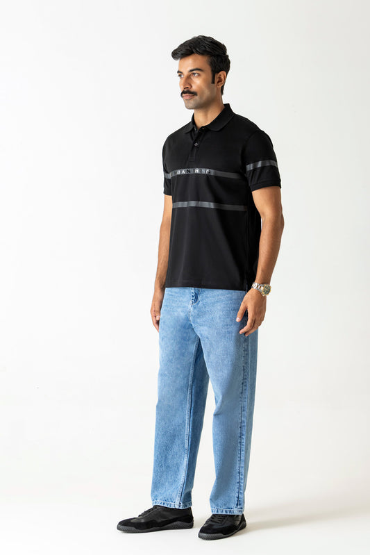 Black Mercerised Cotton Polo T-Shirt