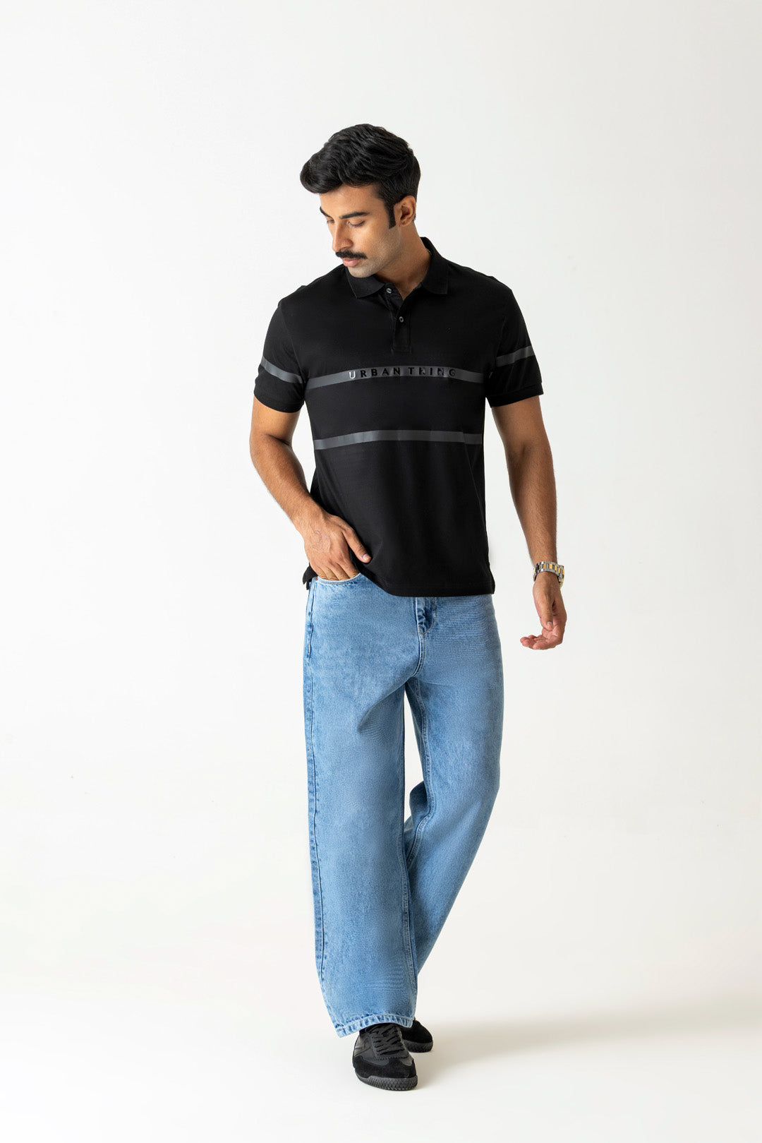 Black Mercerised Cotton Polo T-Shirt