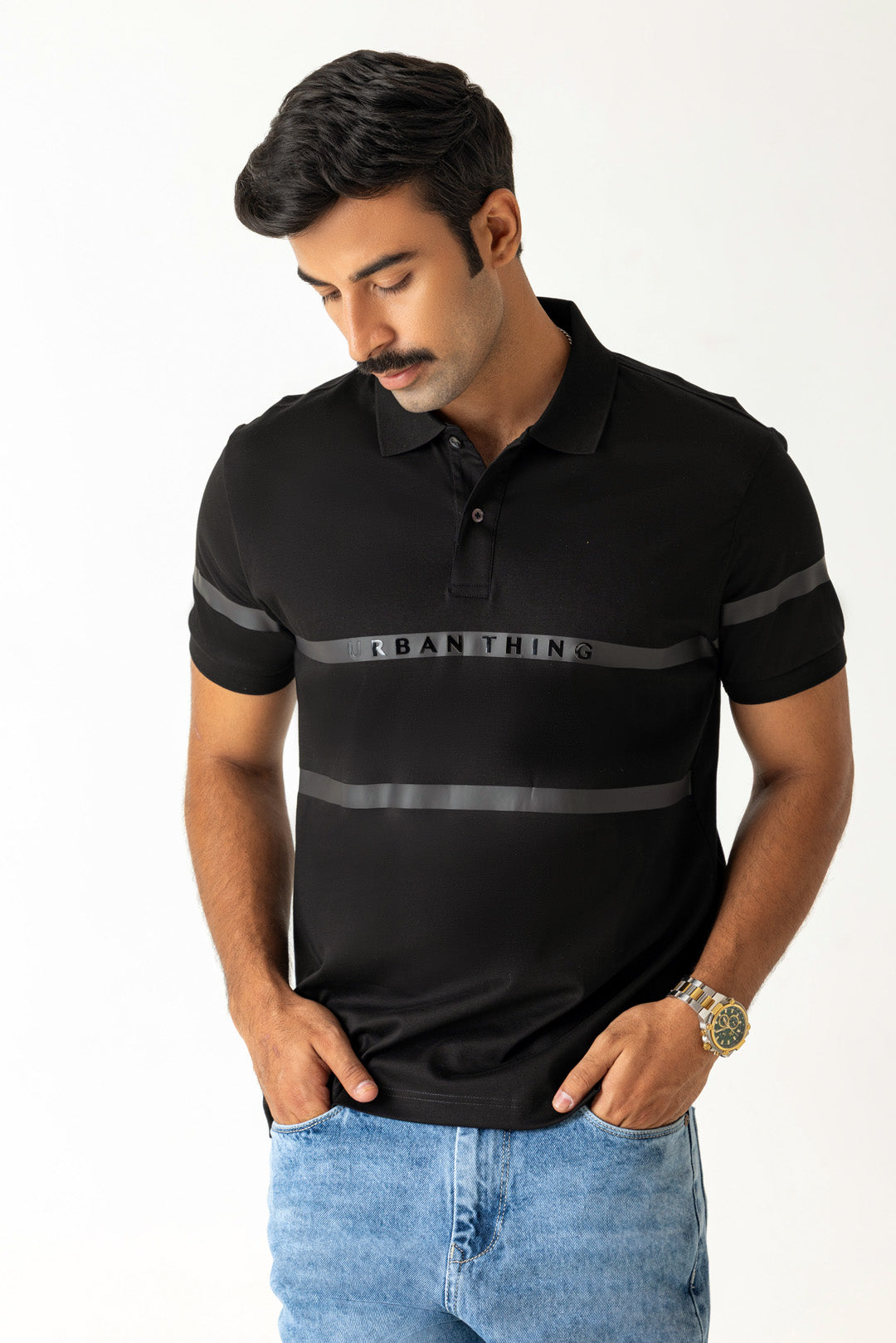 Black Mercerised Cotton Polo T-Shirt