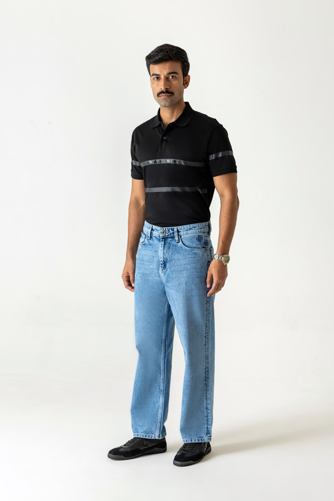 Ice Blue Cotton Relaxed Straight Jeans