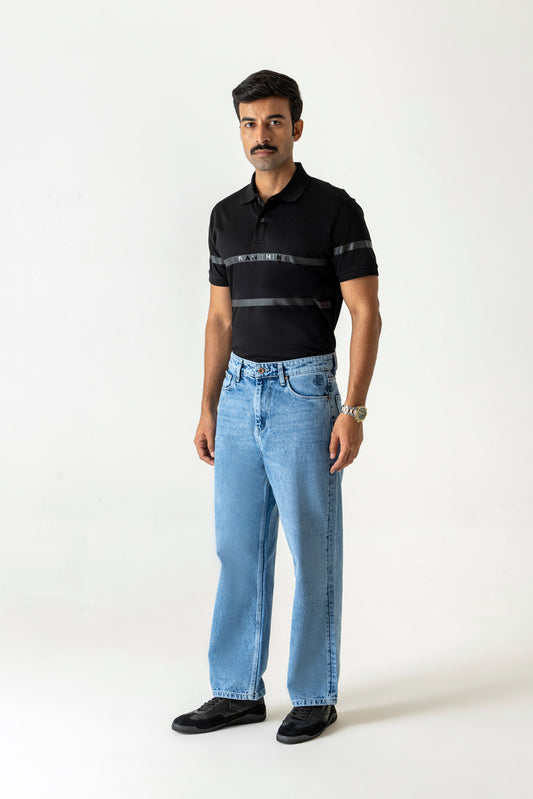 Ice Blue Cotton Relaxed Straight Jeans