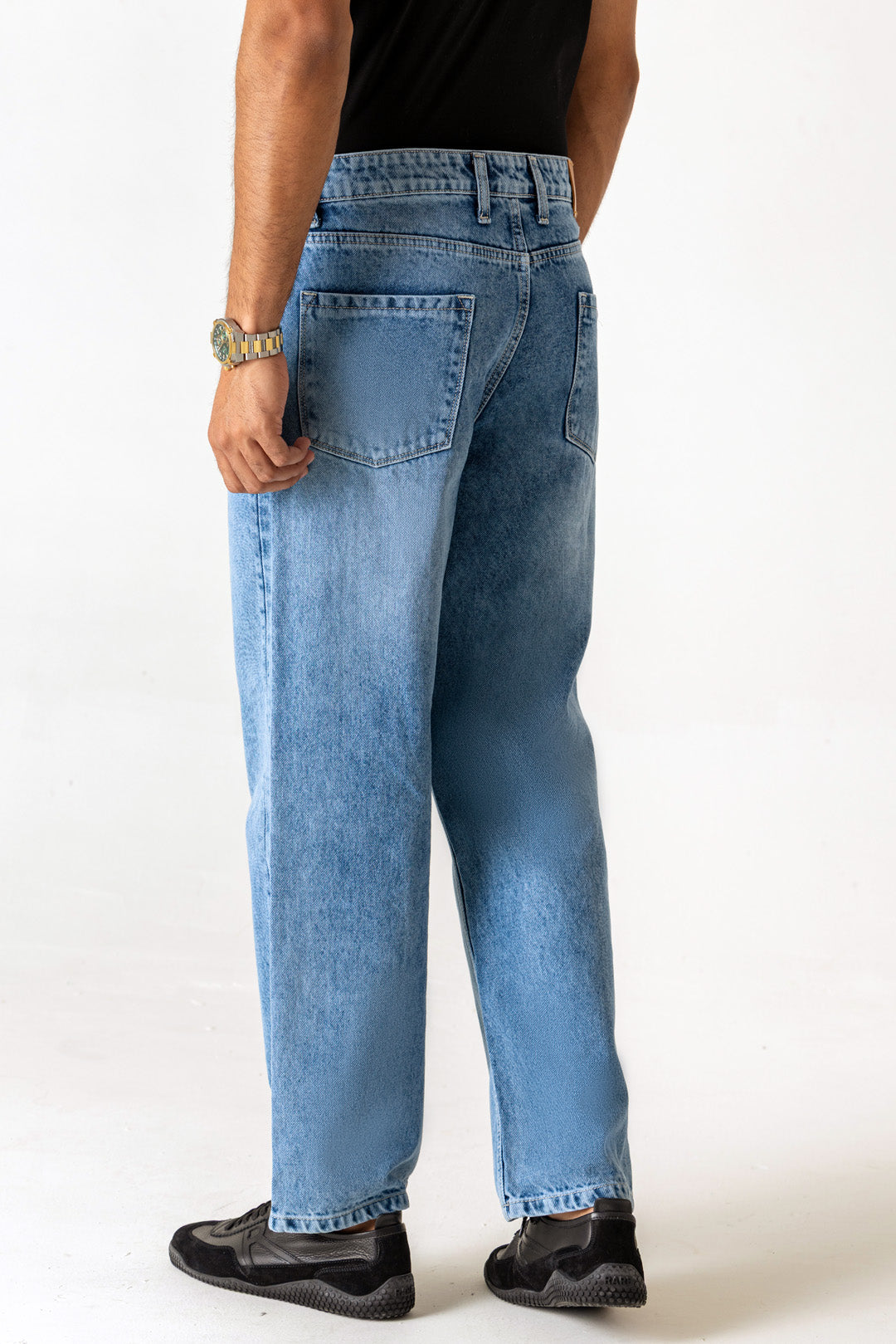 Ice Blue Cotton Relaxed Straight Jeans