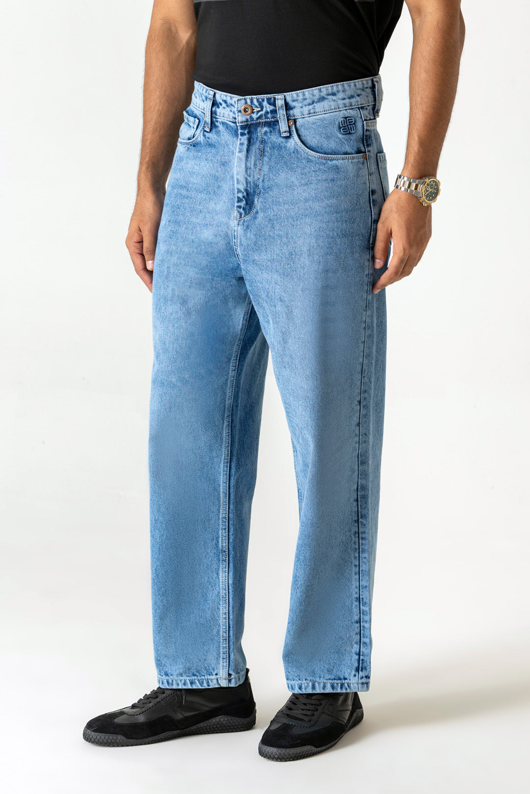 Ice Blue Cotton Relaxed Straight Jeans