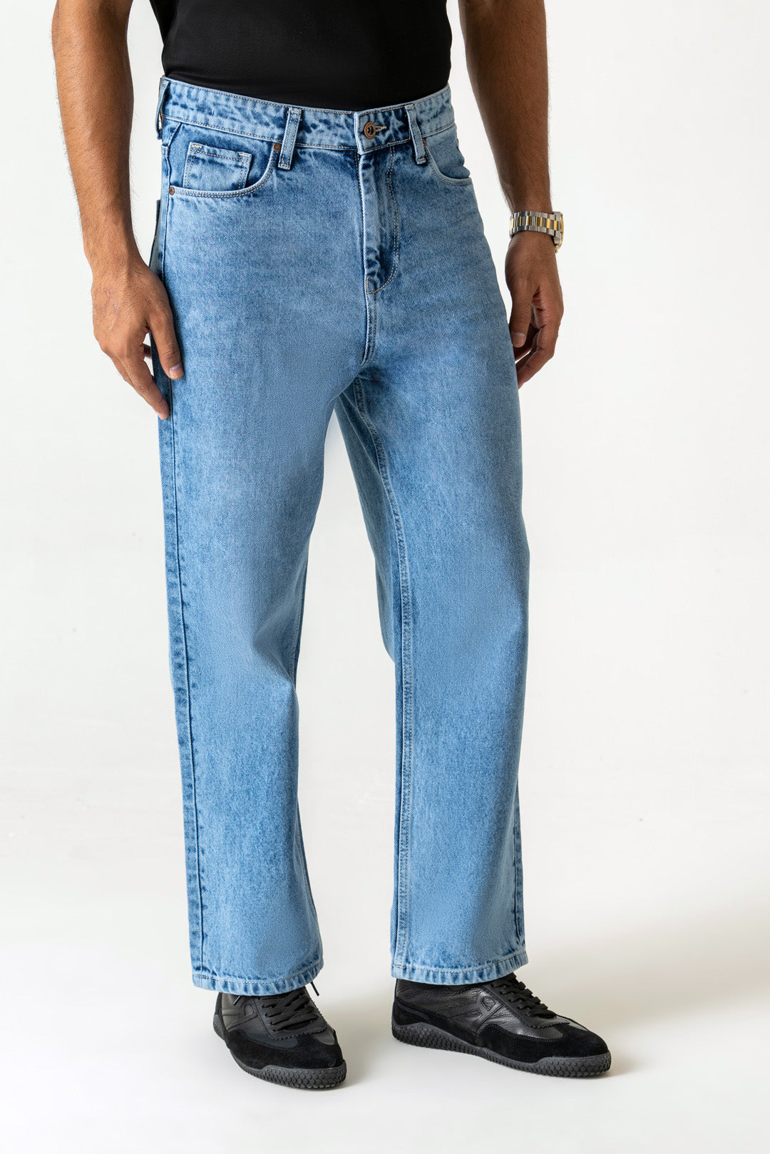 Ice Blue Cotton Relaxed Straight Jeans
