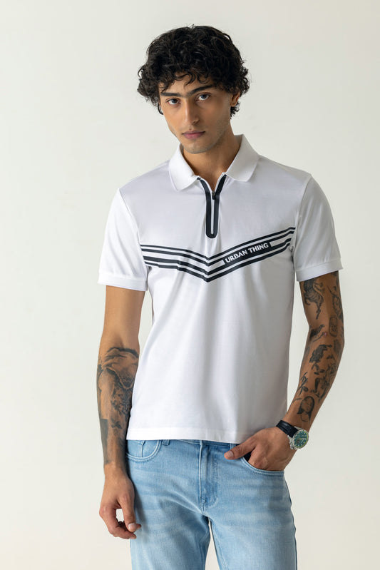 White Mercerised Cotton Regular Fit Polo T-Shirt