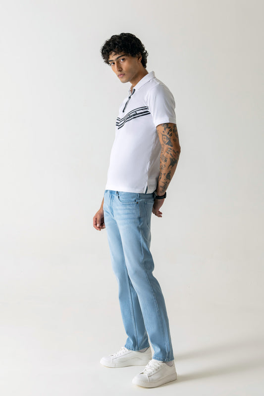 White Mercerised Cotton Regular Fit Polo T-Shirt
