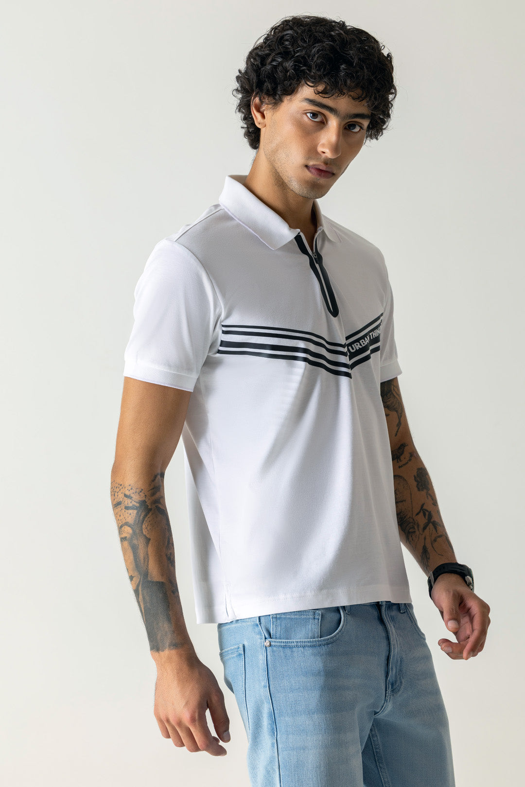 White Mercerised Cotton Regular Fit Polo T-Shirt