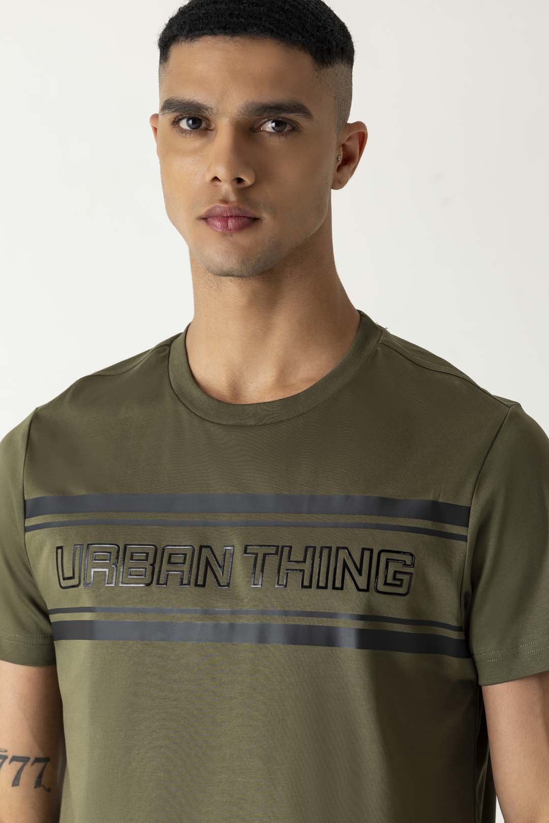Gel Print Branding Night Olive Mercerised Crew Neck T-Shirt