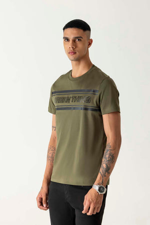 Gel Print Branding Night Olive Mercerised Crew Neck T-Shirt