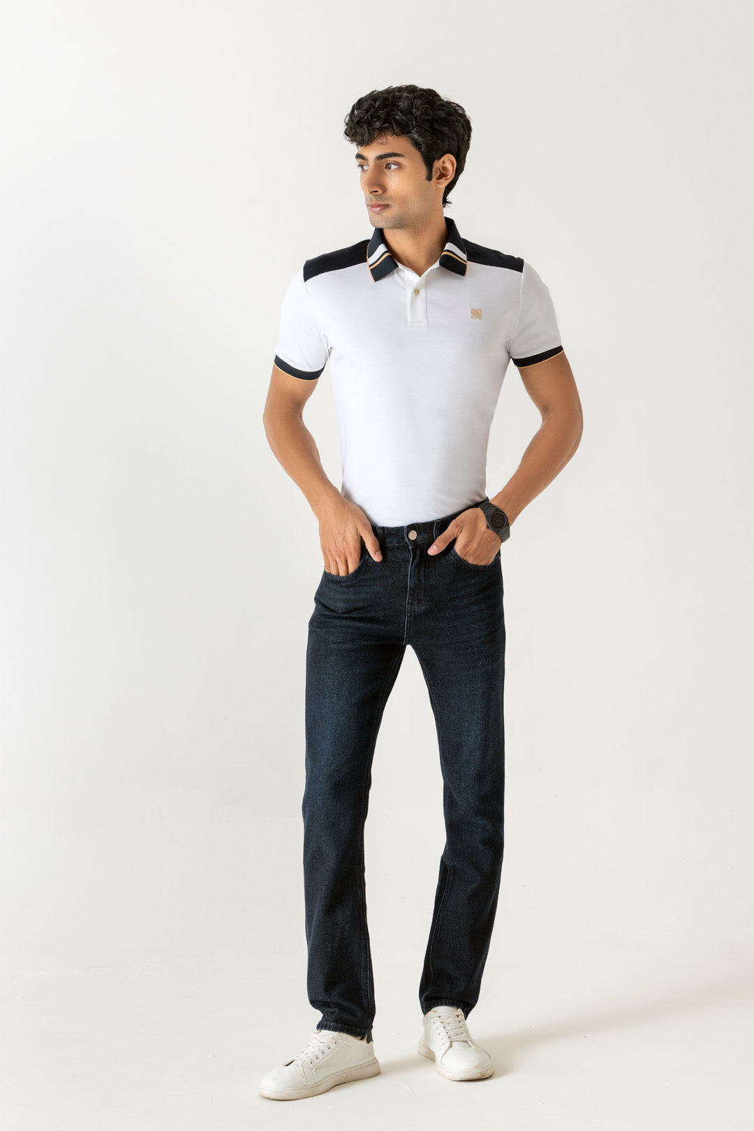 Cotton Poly Viscose Dark Indigo Slim Straight Jeans
