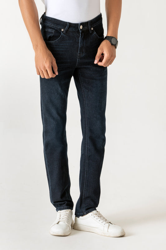 Cotton Poly Viscose Dark Indigo Slim Straight Jeans