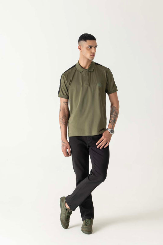 Mercerised Cotton Night Olive Polo T-Shirt