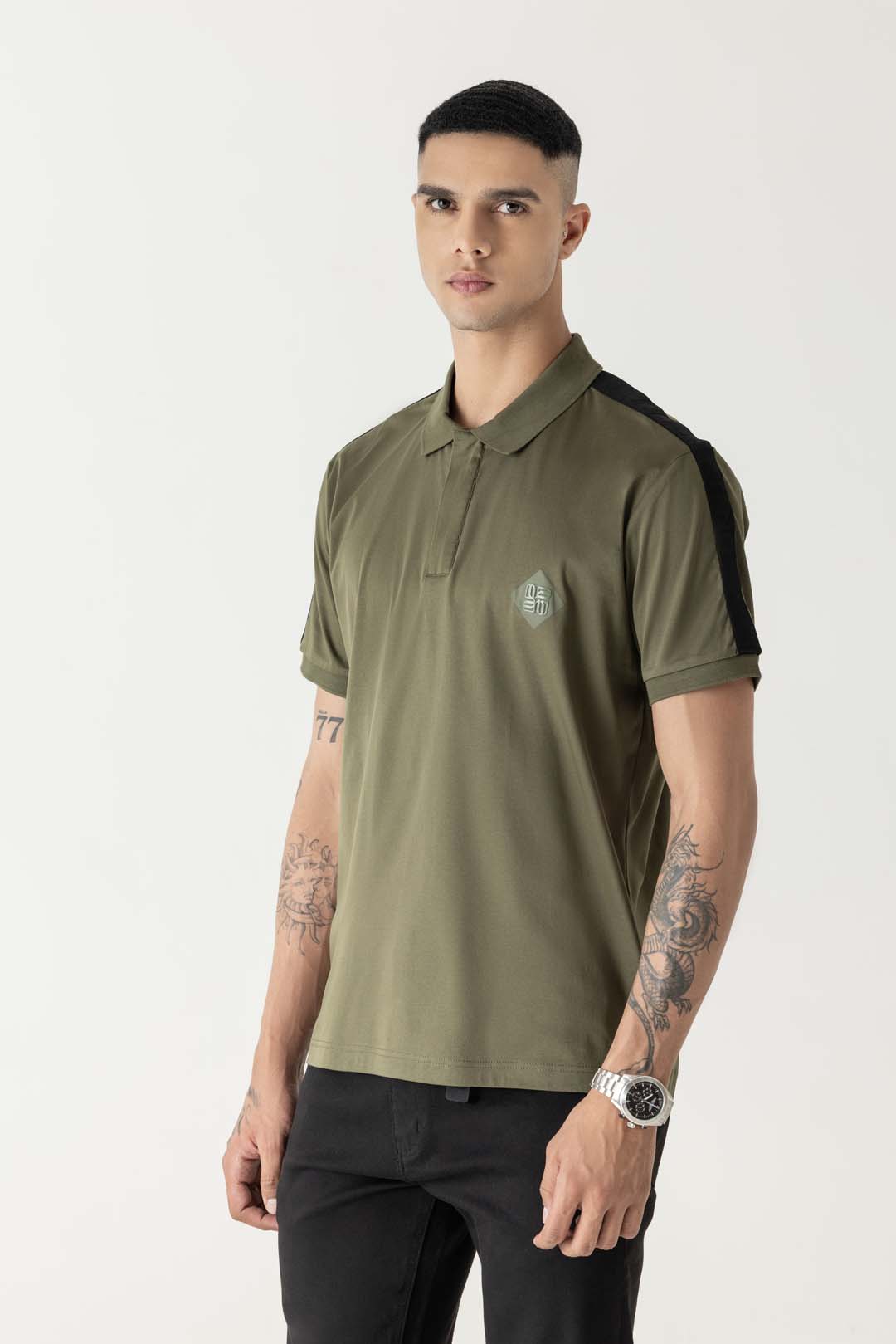 Mercerised Cotton Night Olive Polo T-Shirt