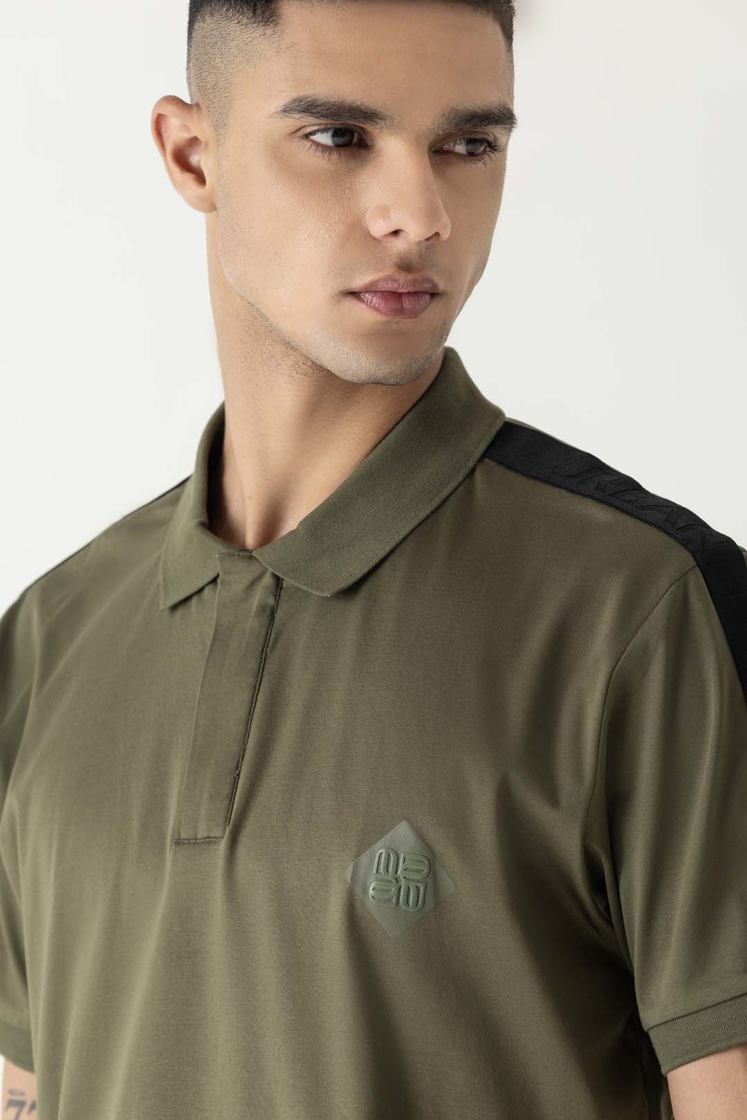 Mercerised Cotton Night Olive Polo T-Shirt