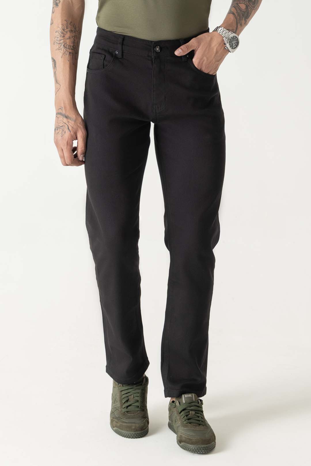 Cotton Lyocell Poly Slim Straight Solid Black Jeans