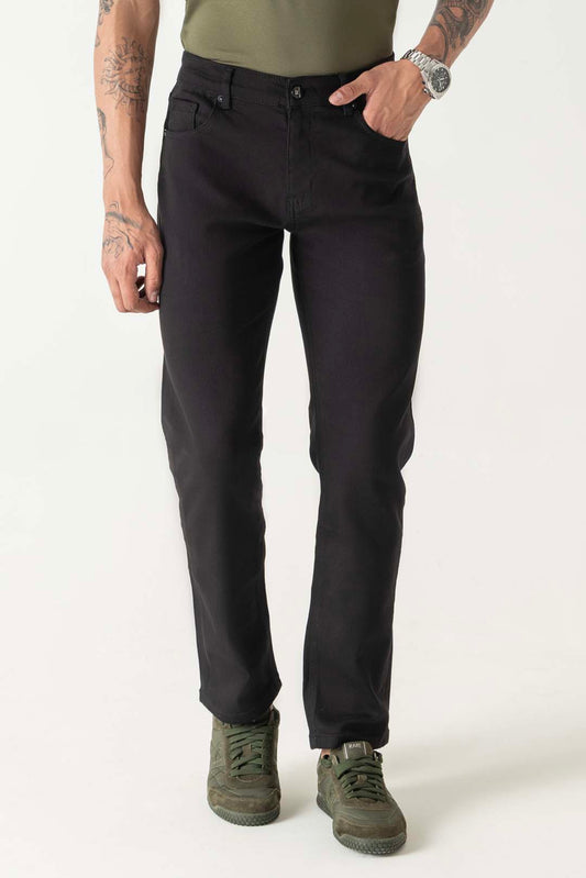 Cotton Lyocell Poly Slim Straight Solid Black Jeans