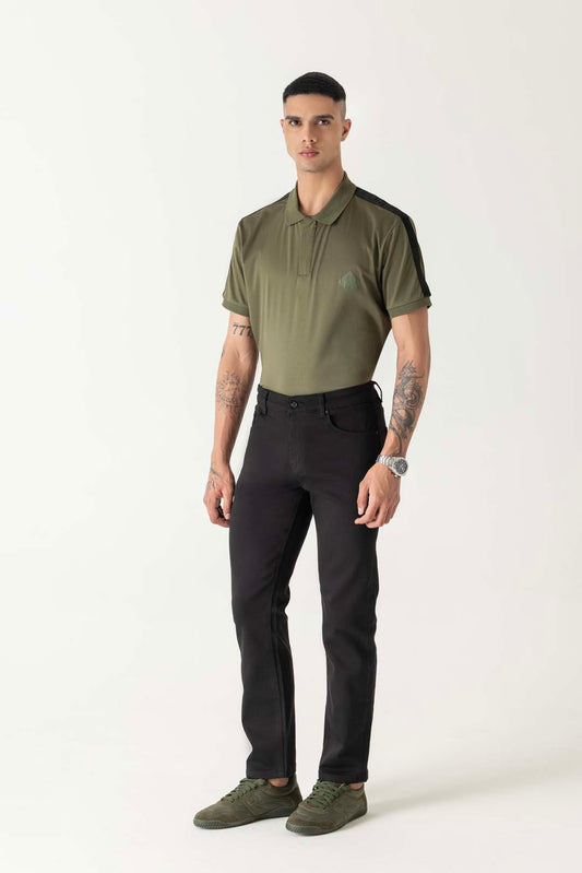 Cotton Lyocell Poly Slim Straight Solid Black Jeans