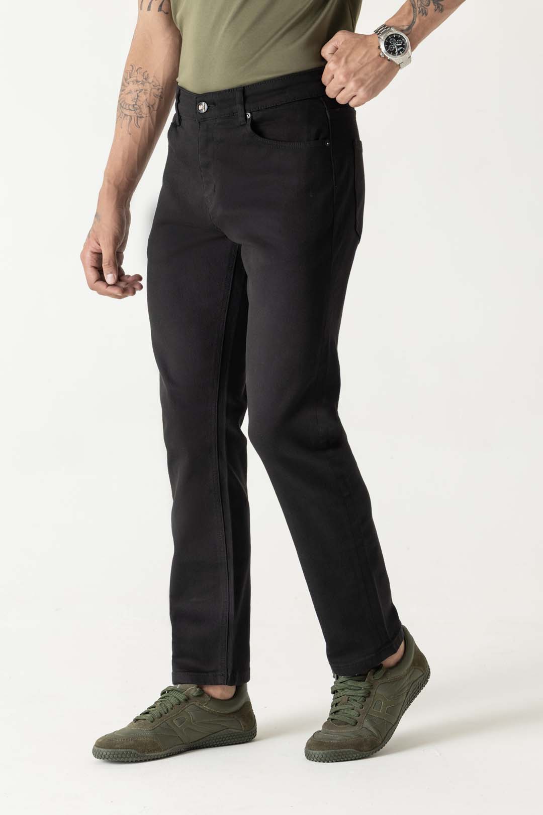 Cotton Lyocell Poly Slim Straight Solid Black Jeans